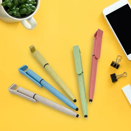 Canetas Ecológicas Fibra de Bambu Touch Limpa Tela + Suporte Celular